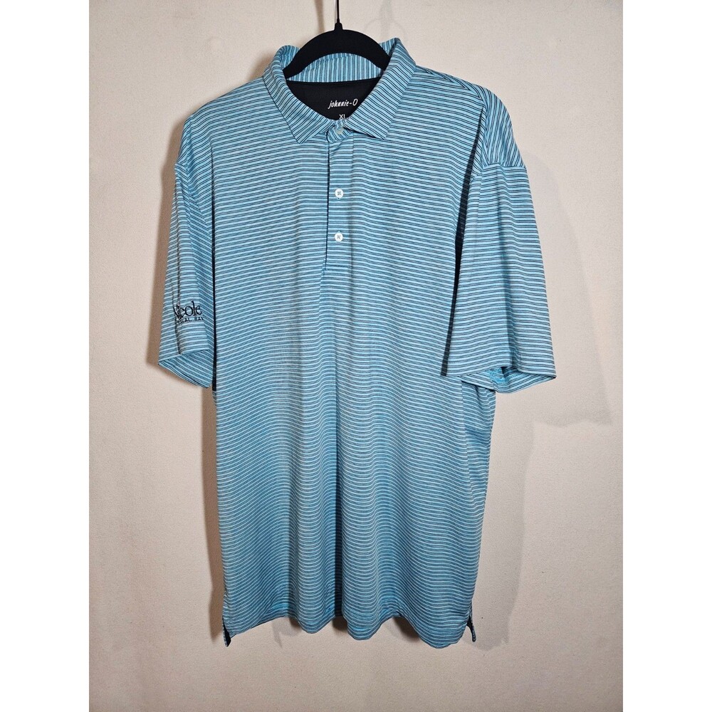 johnnie-O Blue Striped Golf Shirt Men's XL with Nicolet Bank Logo